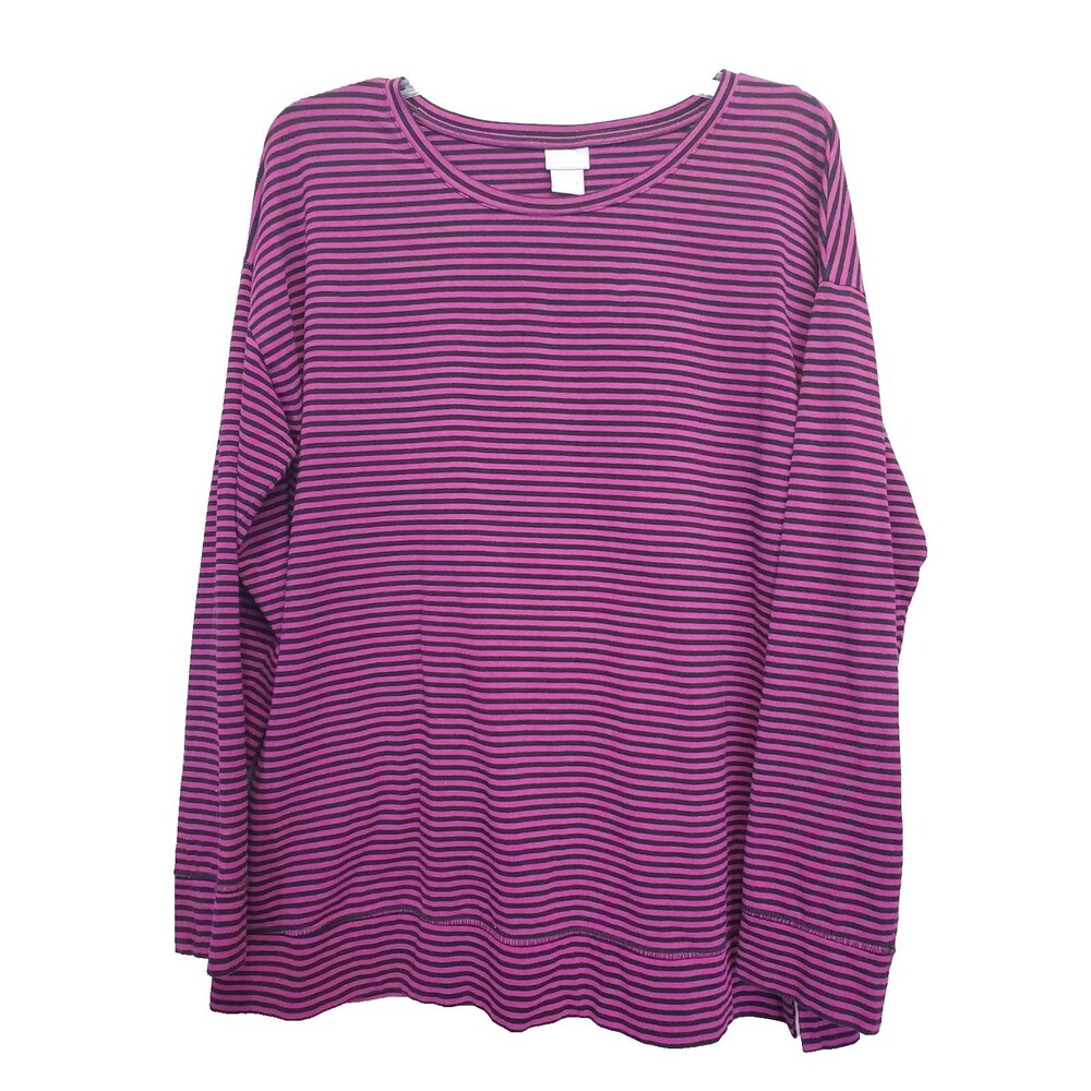 CHICO'S ZENERGY Cotton Blend Purple Striped Long Sleeve Knit Tunic Size 2 Large